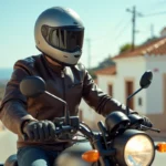 Conducteur avec permis voiture sur une 125cc en Espagne sur une route côtière ensoleillée
