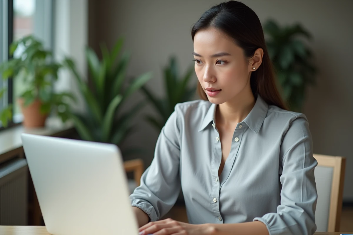 Femme devant un ordinateur portable affichant une erreur de label sur un logiciel de gestion de fichiers Arkevia