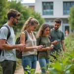 Groupe d'étudiants dans un jardin botanique universitaire