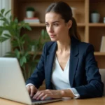 Femme en télétravail face à un écran de connexion bloqué sur la plateforme Métis Afpa