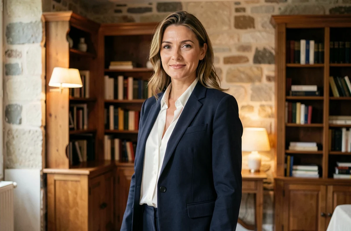 Femme élégante dans un appartement parisien, évoquant le portrait de Jeanne Niobé Beausire, compagne de Doc Gynéco