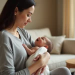 Mère allaitant son bébé glouton dans un salon cosy, illustrant le syndrome du bébé glouton